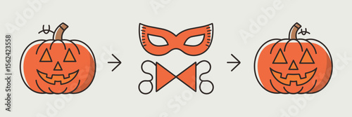 Minimal icons of Halloween games like bobbing for apples – Great for kids' party guides, printable games, or themed infographics