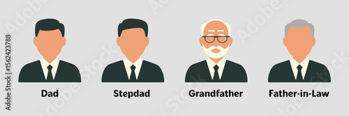 Illustrated father figures with labeled text – Ideal for educational tools, family-themed graphics, or holiday printables