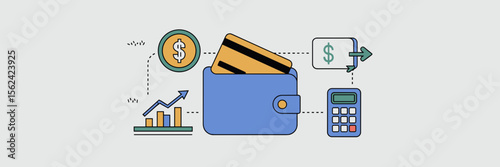Icons of online banking services including e-wallet and financial planning – Great for fintech interfaces, banking apps, or digital payments content
