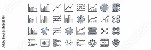 Clean vector icons of chart types – Ideal for minimal business infographics, spreadsheets, or report designs