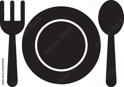 Silhouette vector of a plate with fork and spoon icon, representing meal allowance, food benefits, or dining service.