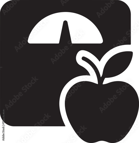 Silhouette vector of a scale and apple icon, symbolizing a wellness plan, healthy lifestyle, or nutrition program.