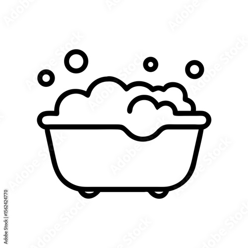 Bubble bath with foam icon for self-care moment, minimalist design, black and white on transparent background