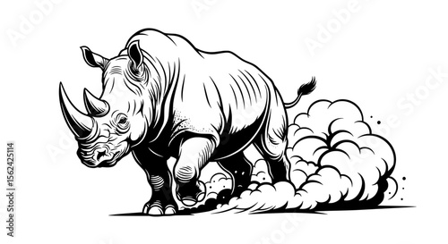 Standing Rhinoceros in Grassland – Powerful Wildlife Vector Artwork
