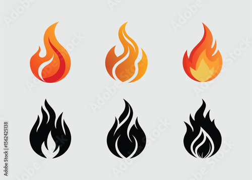 Vector Flame Icons Set Design Isolated on A Gray Background