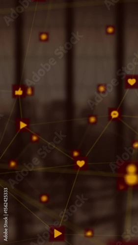 Network of connection icons against cityscape