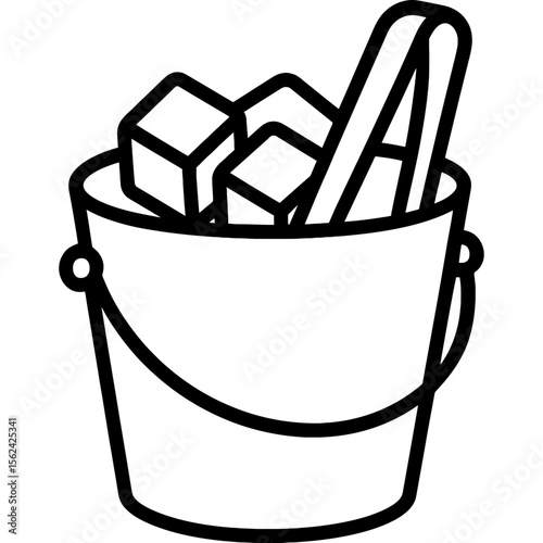 Ice bucket with tongs outline icon vector