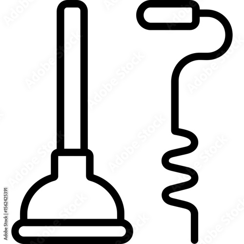 Plumbing drain cleaner tools outline icon vector