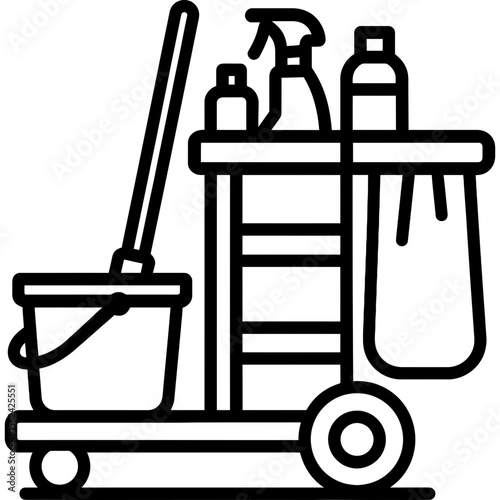 Cleaning trolley outline icon vector
