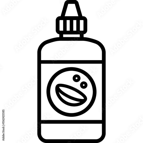 Contact lens solution bottle with floating lens outline icon vector