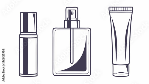 Vector illustration of skincare products: serum, perfume, and cream tube, beauty essentials design