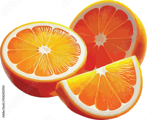 Vibrant illustration of freshly sliced oranges showing juicy segments on a white background