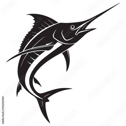 Silhouette black of a sleek marlin icon vector illustration on white background