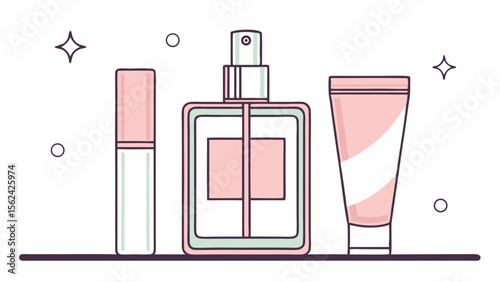 Vector illustration of beauty products: lipstick, perfume, and cream, skincare design