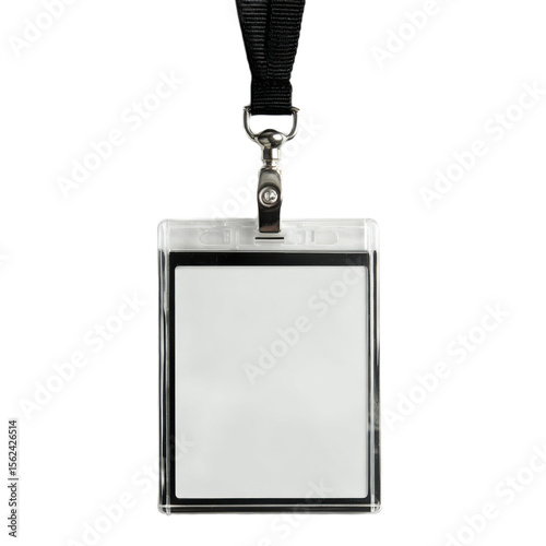 Clear plastic ID tag with a black chain