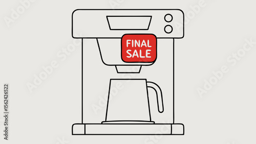 Vector illustration of a coffee maker with a final sale tag, promotional kitchen appliance design