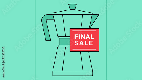 Vector illustration of a coffee maker with final sale label, promotional kitchenware design