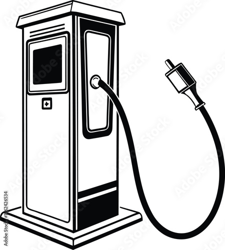 Vector art of an electric vehicle charging station with a plug and cable