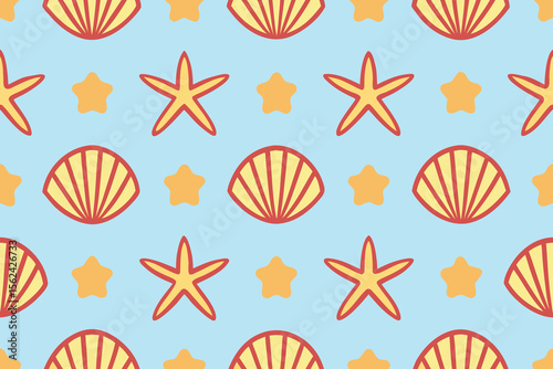 Seamless Summer Pattern Beach Shells and Starfish