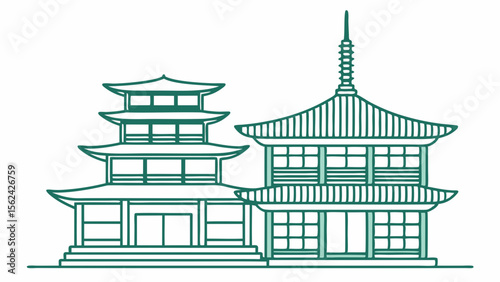 Vector illustration of traditional Eastern architecture, cultural landmarks design