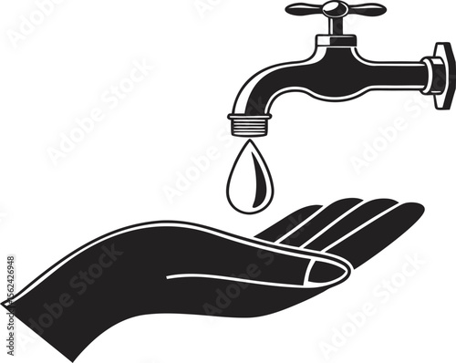 Vector art of a hand catching a drop of water from a tap