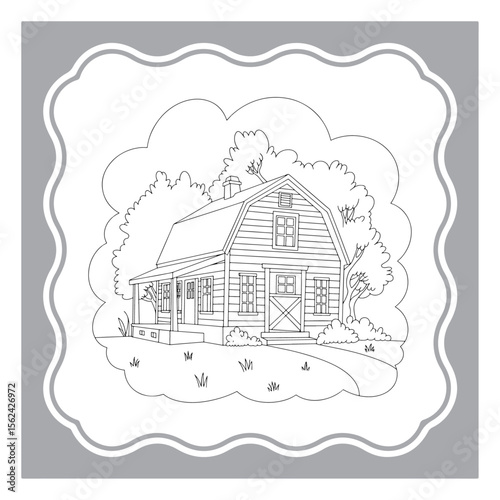Hand Drawn Farm House Sketch Illustration in Vintage Style