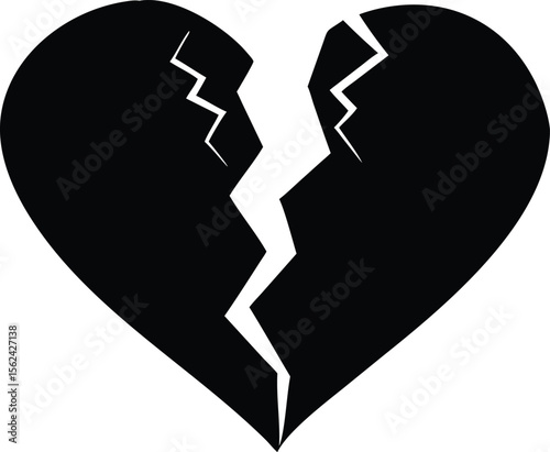 Symbolic broken heart illustration with a prominent crack and a small detached fragment isolated on white background isolated on transparent background