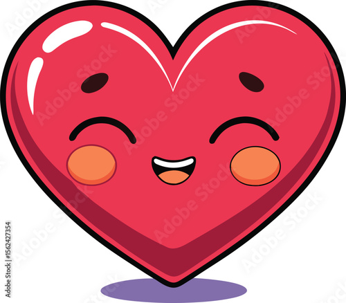 Adorable smiling heart with closed eyes conveying happiness and affection isolated on white background isolated on transparent background