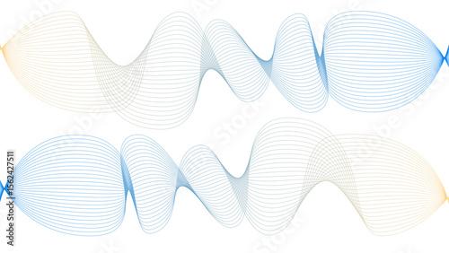 Vector curvy abstract line art wavy flowing dynamic colorful lines white background in concept music or sound, wave, wind, information flow	