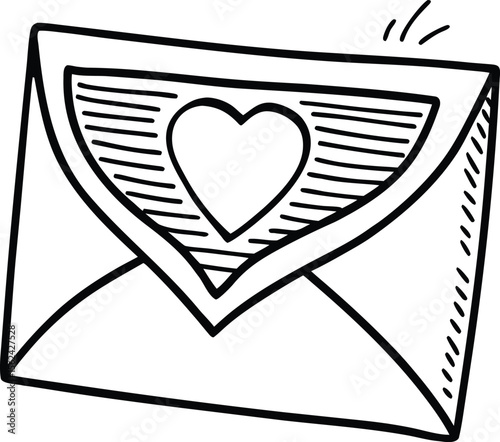 Open envelope with a heart shaped wax seal and a love letter peeking out isolated on white background isolated on transparent background