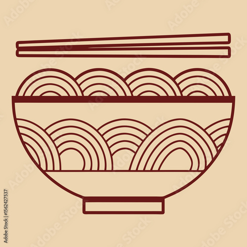 Bowl and chopsticks icon in oriental style