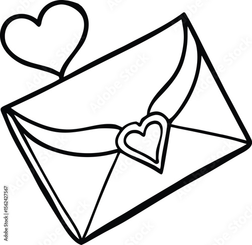 An open envelope revealing a love letter with a heart shaped wax seal isolated on white background isolated on transparent background