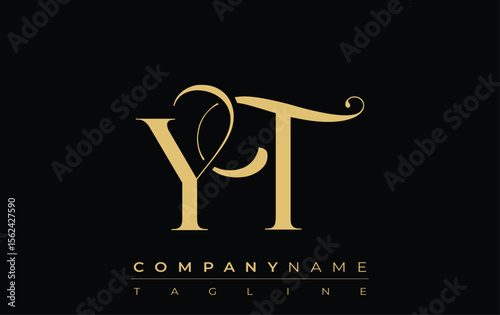 YT Abstract Creative Jewelry Logo. A stylish logo featuring golden monogram initials in an elegant and modern typography, perfect for branding