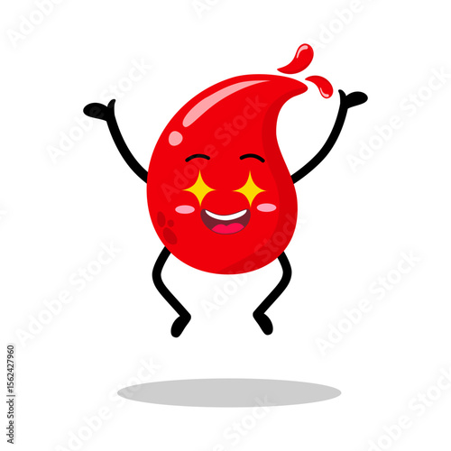 Cute Hand Drawn Red Blood Drop Excited jump