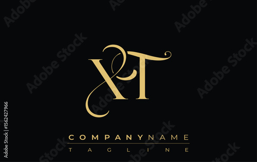 XT Abstract Creative Jewelry Logo. A stylish logo featuring golden monogram initials in an elegant and modern typography, perfect for branding