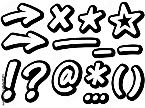 Vector set of hand-drawn doodle punctuation marks and elements. Doodle style punctuation marks and symbols. Graffiti style vector punctuation marks and symbols.