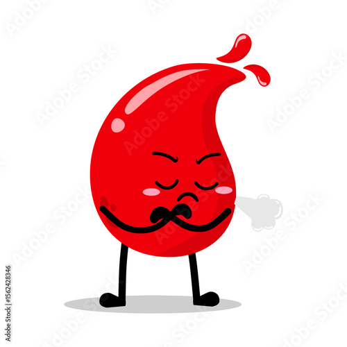 Cute Hand Drawn Annoyed Grumpy Red Blood Drop