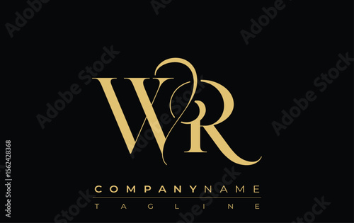 WR Abstract Creative Jewelry Logo. A stylish logo featuring golden monogram initials in an elegant and modern typography, perfect for branding