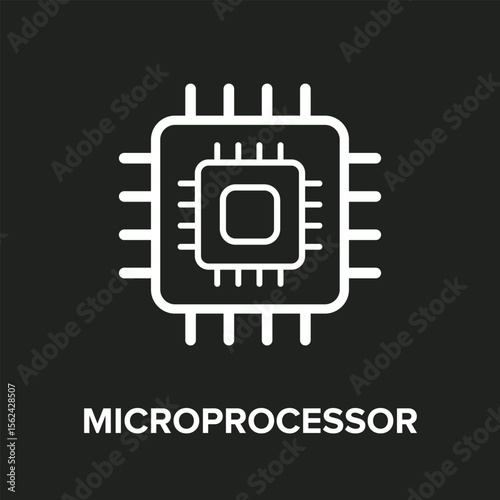 Microprocessor Icon in Black and white background, High-Performance AI Computing Chip for Data Processing and Neural Network Operations, Abstract Vector Illustration