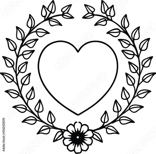 Elegant heart embraced by a delicate floral wreath within a circular frame perfect for romantic occasions isolated on white background isolated on transparent background