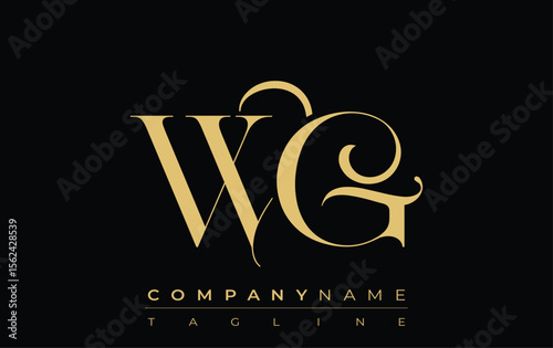WG Abstract Creative Jewelry Logo. A stylish logo featuring golden monogram initials in an elegant and modern typography, perfect for branding