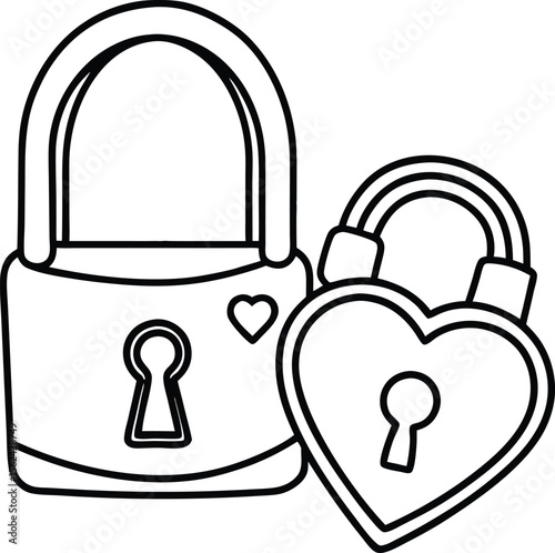 Heart shaped padlock and key set for romance and security isolated on white background isolated on transparent background