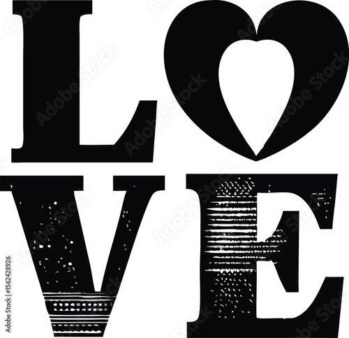 Typographic love word design with a heart symbol replacing the letter o isolated on white background isolated on transparent background
