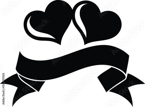 Two red hearts joined by a flowing ribbon symbolizing love and connection isolated on white background isolated on transparent background