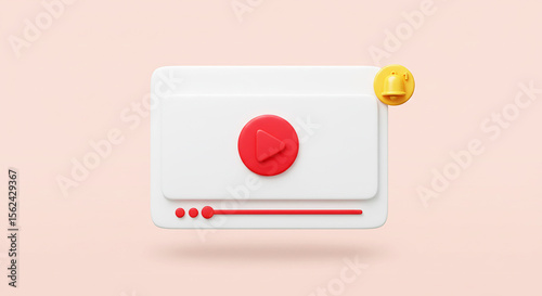 Free Download A stylized video player interface with a play button and notification bell on a pink background - GFXLoad