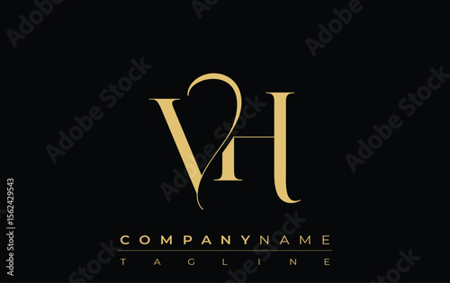 VH Abstract Creative Jewelry Logo. A stylish logo featuring golden monogram initials in an elegant and modern typography, perfect for branding