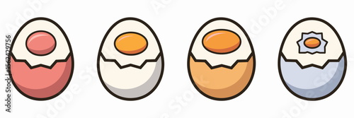 Vector icon sheet of boiled eggs in different cooking stages – Ideal for culinary guides, breakfast menus, or nutrition content