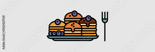 Pancake icon sheet with blueberry, banana, and chocolate chip – Great for breakfast menus, food blogs, or culinary illustrations