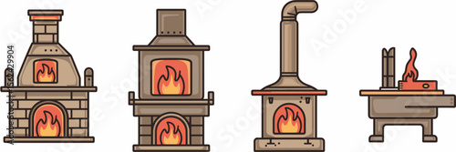 Icon sheet of traditional and modern furnaces – Ideal for industrial design, home heating visuals, or blacksmith content