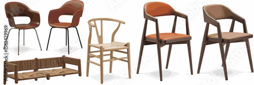 Icon sheet of modern and vintage chair styles – Ideal for home decor, furniture branding, or lifestyle illustrations